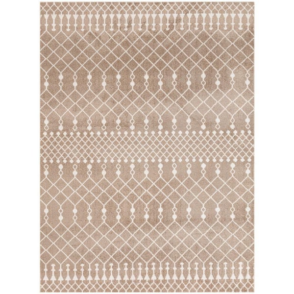 Nourison Astra Machine Washable Taupe 5 ft. x 7 ft. Moroccan Transitional Area Rug