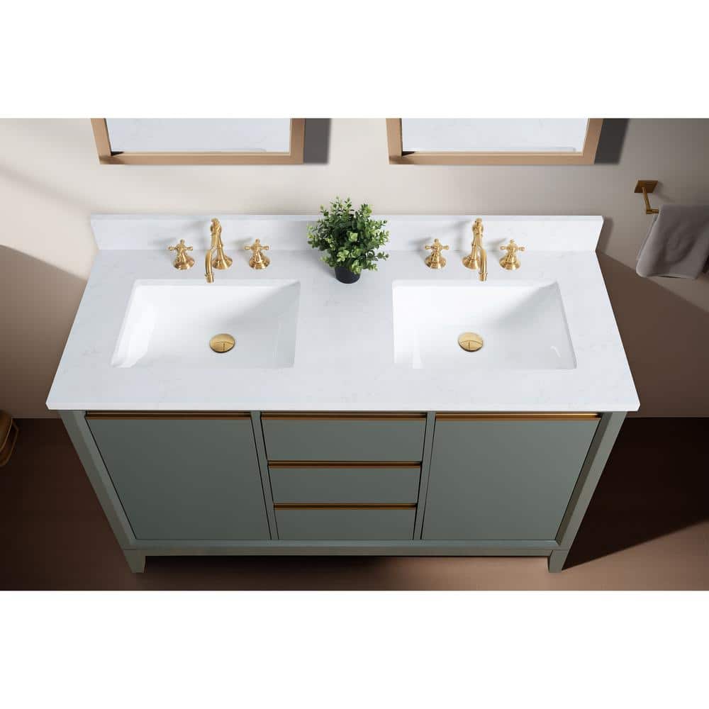 Vintage Green Double Sink Bathroom Vanity with Marble Top