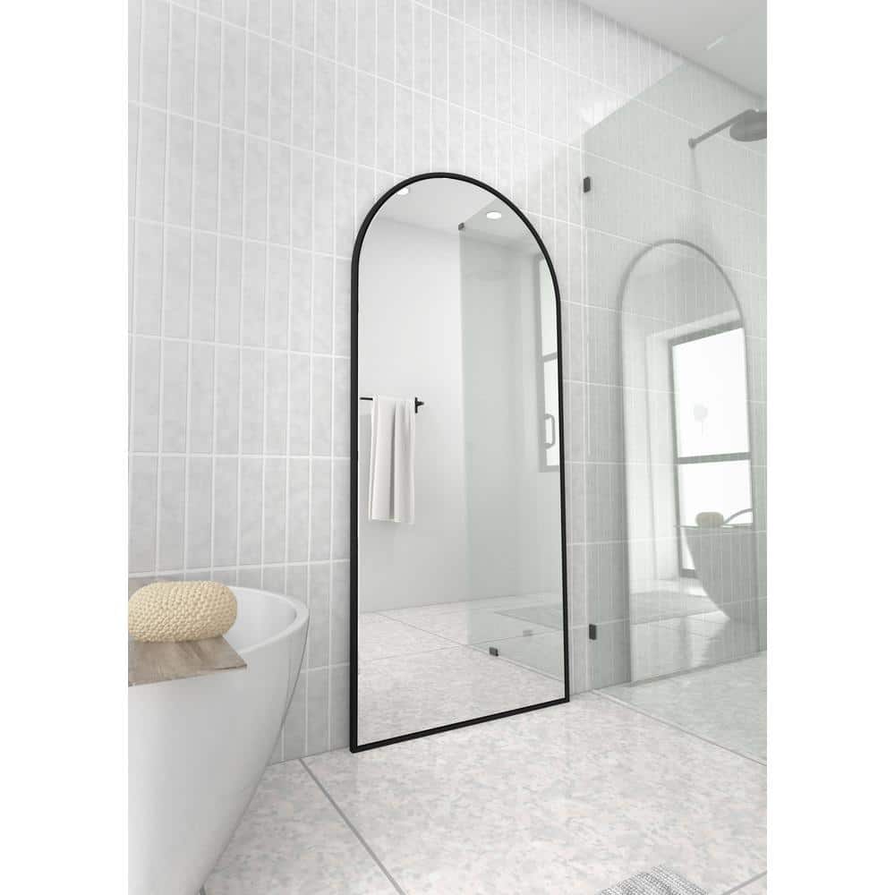 Black Arched Full Length Wood Mirror, 67" x 30"