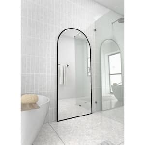 30 in. x 67 in. Arch Leaner Dressing Stainless Steel Framed Wall Mirror in Black