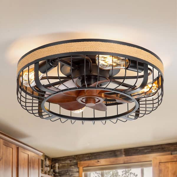 Breezary Lemar 19 in. Indoor LED Black Caged Farmhouse Ceiling Fan with Light Kit and Remote Control Included