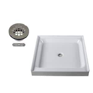 36 in. x 36 in. Single Threshold Alcove Shower Pan Base with Center Drain in Satin Nickel