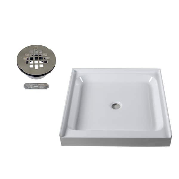 Westbrass 36 in. x 36 in. Single Threshold Alcove Shower Pan Base with Center Drain in Satin Nickel