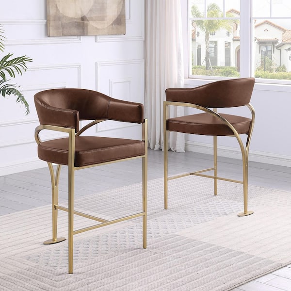 Dean 37.5 in H. Mocha Color Low Back Metal Frame Counter Stool With Leath-Aire Upholstery Set of 2