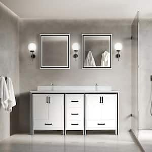 Ziva 80 in W x 22 in D White Double Bath Vanity, Cultured Marble Top, Faucet Set and 30 in Mirrors