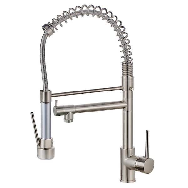 Lukvuzo Single Handle Pull Down Sprayer Kitchen Faucet with Pull Out Spray Wand High-Arc Stainless Steel in Brushed Nickel