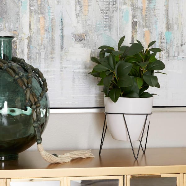 Litton Lane 17 in. H Eucalyptus Artificial Plant with Realistic Leaves and Metal Stand and White Pot