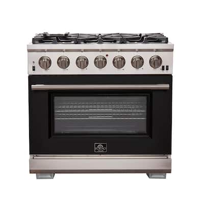 Capriasca 36 in. 5.36 cu. ft. Gas Range with 6 Gas Burners Oven in Stainless Steel with Black Door