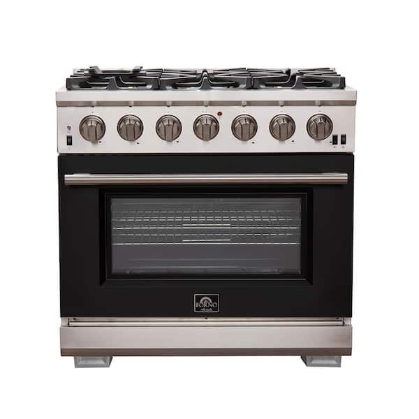 Forno Capriasca 36 in. 5.36 cu. ft. Gas Range with 6 Gas Burners Oven in. Stainless Steel with Black Door