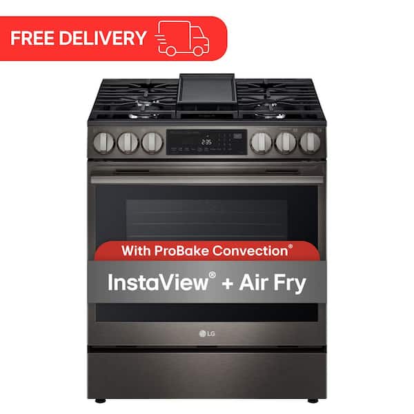 30 in. 5 Burners Slide in Gas Range in Black Stainless Steel with ProBake Convection