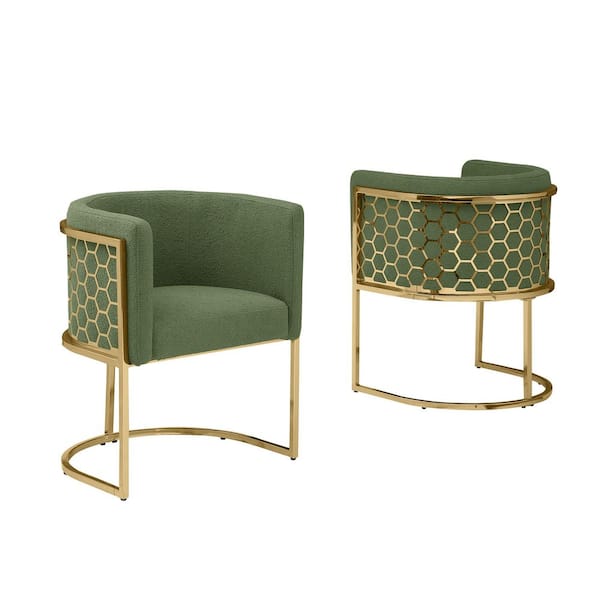 Best Quality Furniture Evan 19 in. Green Low Back Gold Metal Frame Side Chairs w/Teddy Fabric Set of 2