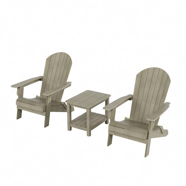 WESTIN OUTDOOR Vineyard Gray Weathered Outdoor Plastic Adirondack Chair with Side Table 3-Piece Set