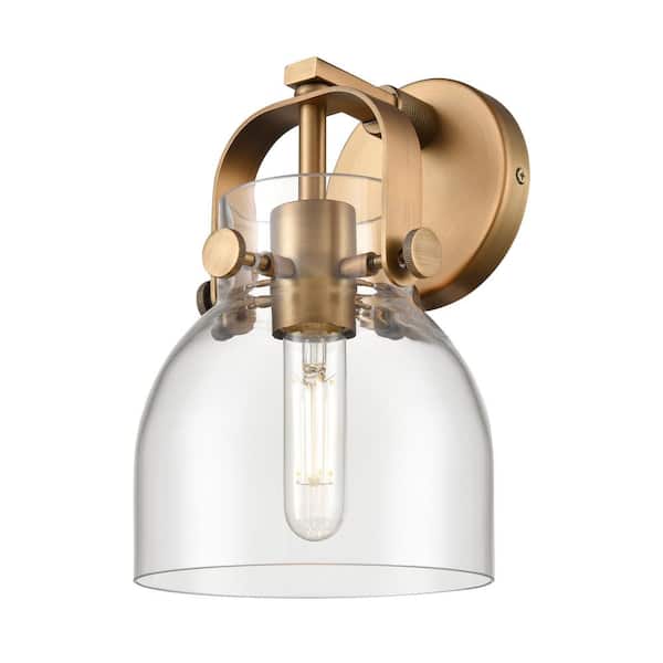 Innovations Pilaster II Bell 6.5 in. 1-Light Brushed Brass Wall Sconce with Glass Shade