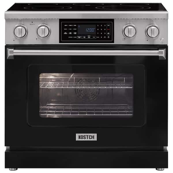 Tilt Panel 36 in. 5 Burner Elements Freestanding Electric Range with 6.2 cu. ft. Air Fry Conv. Oven in Black