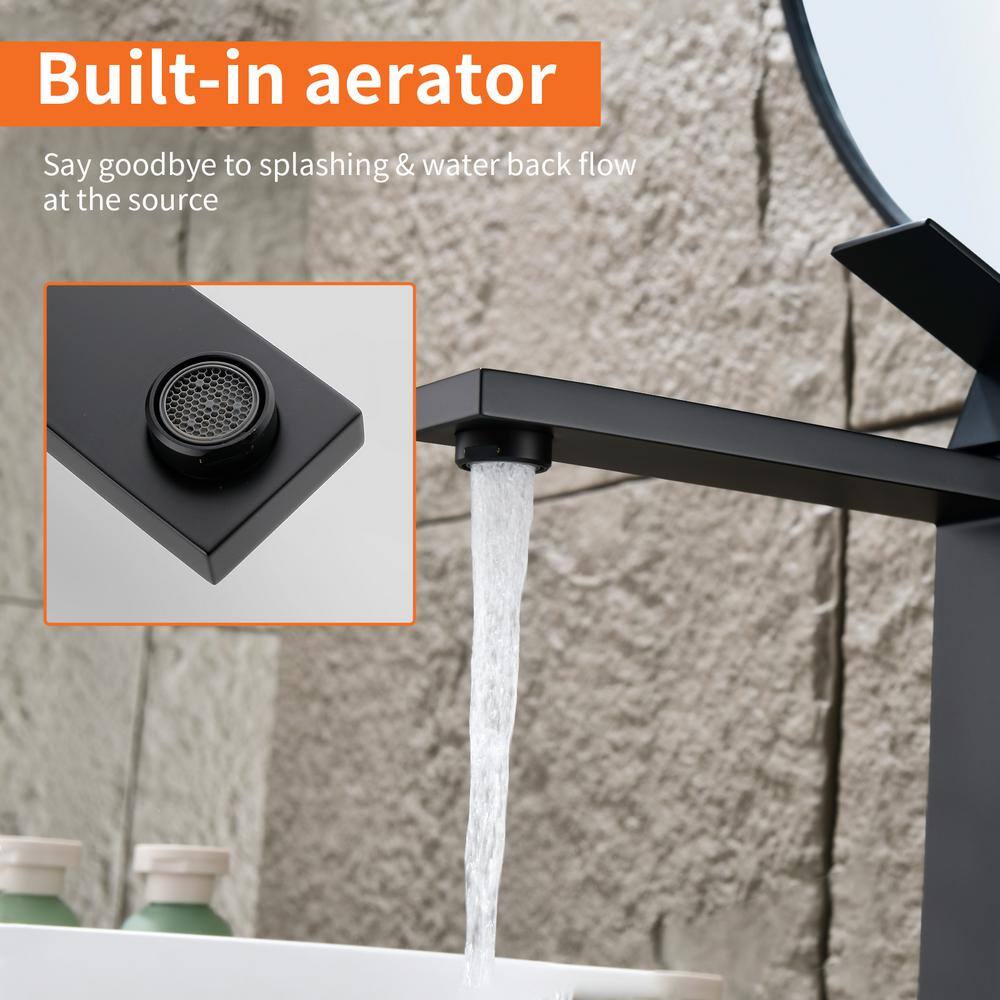 Matte Black Tall Single Handle Vessel Sink Faucet with Pop-Up Drain