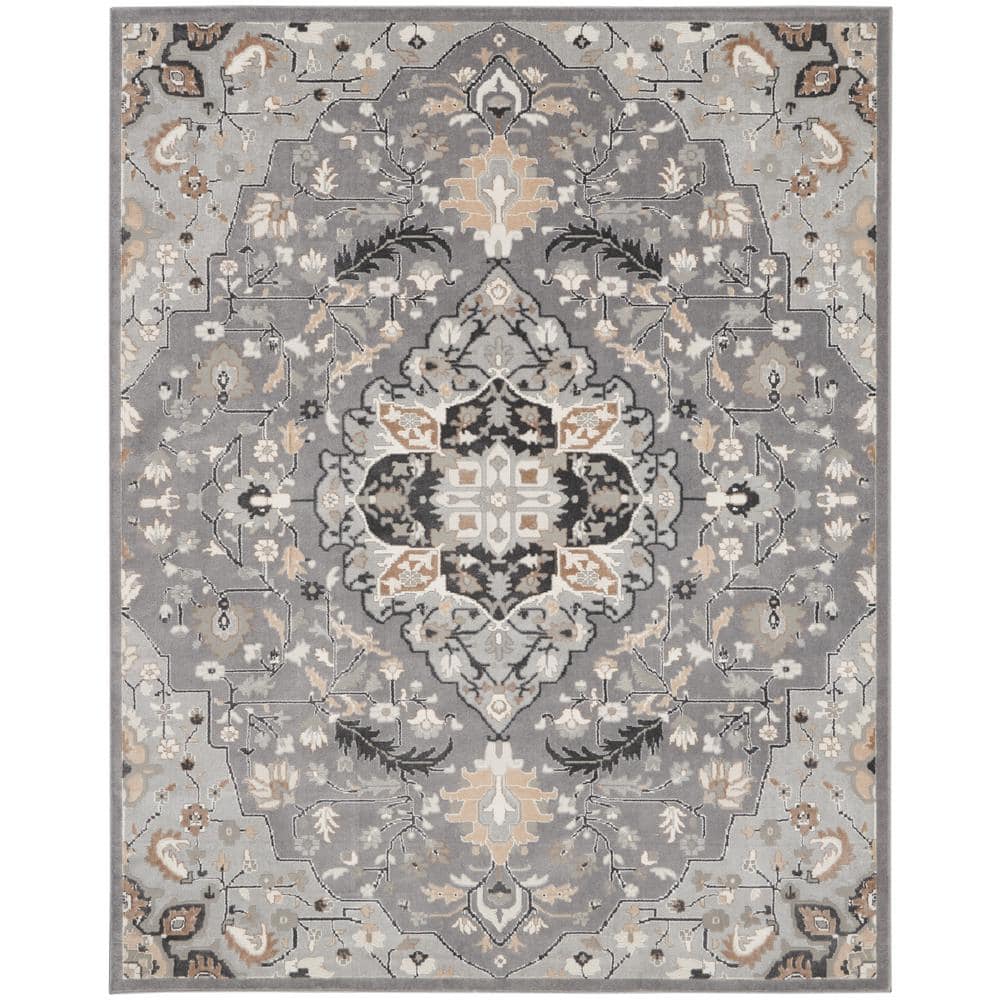Gray Medallion 8' x 10' Synthetic Easy Care Area Rug