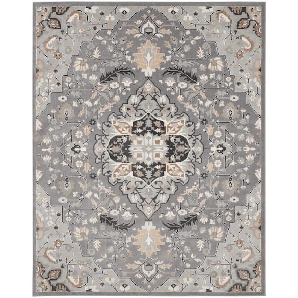 Nourison Elation Grey 8 ft. x 10 ft. Center Medallion Traditional Area Rug