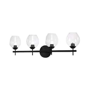 Abii 29.25 in. 4-Lights Matte Black Vanity-Lights with Clear Glass
