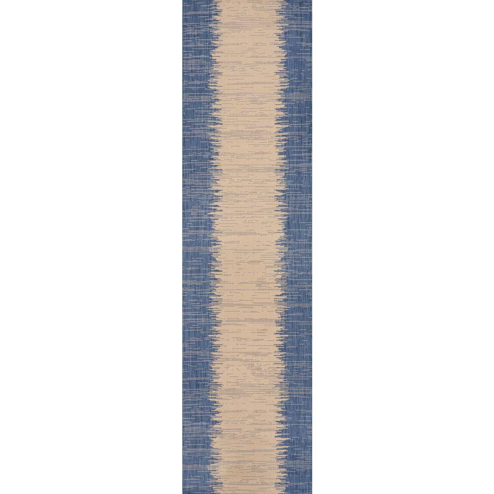 Tavira Blue and Beige Striped Synthetic Runner Rug