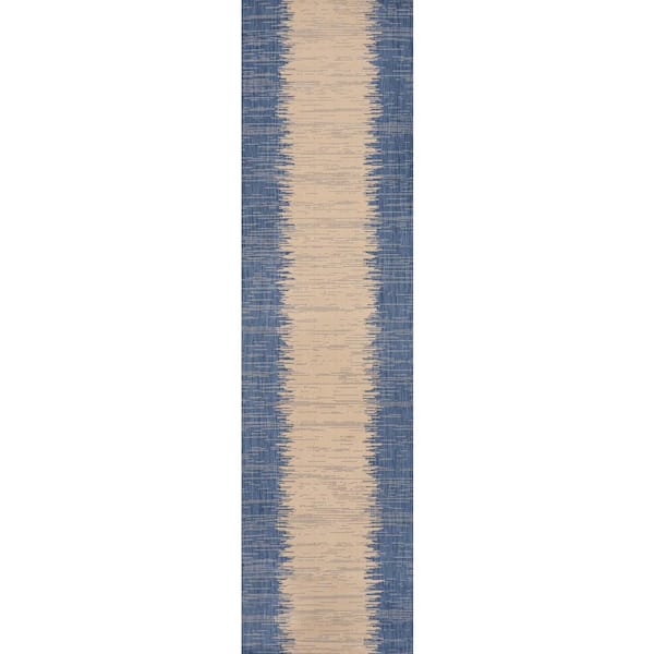 Tavira Modern Strie Blue/Beige 2 ft. x 8 ft. Indoor/Outdoor Area Rug