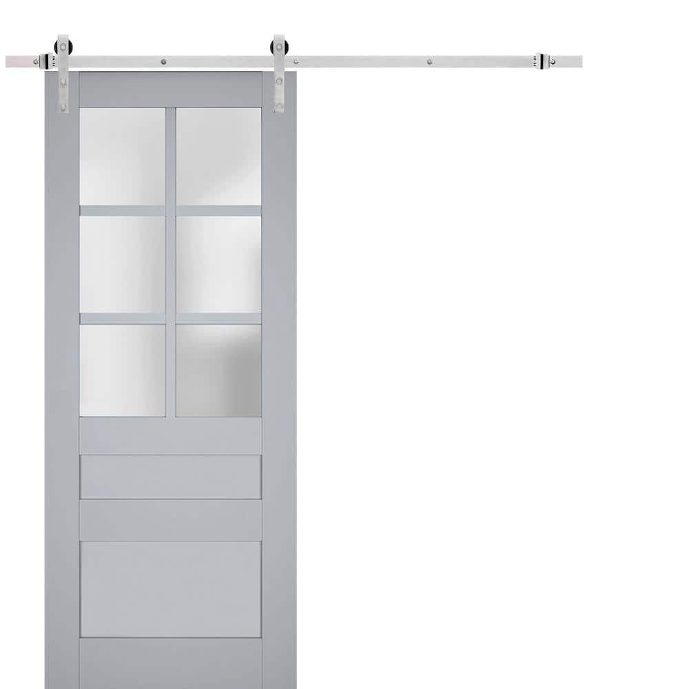 Assembly Required 30 in. x 96 in. 1-Panel Frosted Glass Matte Grey Solid Wood Sliding Barn Door with Hardware Kit price history on PriceWatchPro