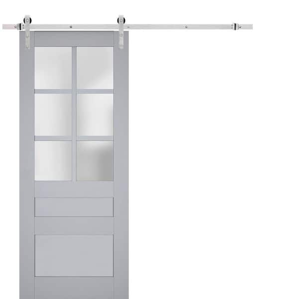 Sartodoors 32 in. x 80 in. 1 Panel Frosted Glass Matte Grey Solid Wood Sliding Barn Door with Hardware Kit