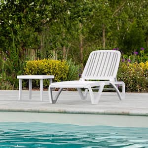 Pool Chaise Lounge Set of 2, Plastic Adjustable Chaise Lounge Chair Outdoor with Table for Beach Lawn Poolside, White