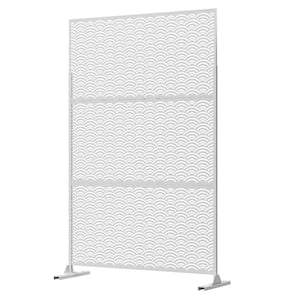 76 in. Galvanized Steel Garden Fence Outdoor Privacy Screen Garden Screen Panels Waves Pattern in White