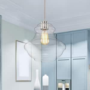 1-Light Modern Brushed Nickel Pendant Light with Clear Glass Shade, 10.5 in. 100-Watt, No Bulb Included