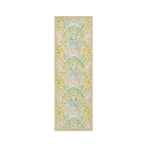 Multi-Colored Floral Plant Washable Sage Green 2 ft. x 6 ft. Runner Rug