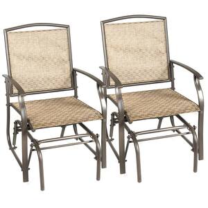2-Person Brown Metal Outdoor Glider Swing Single Rocking Chair (Set of 2)