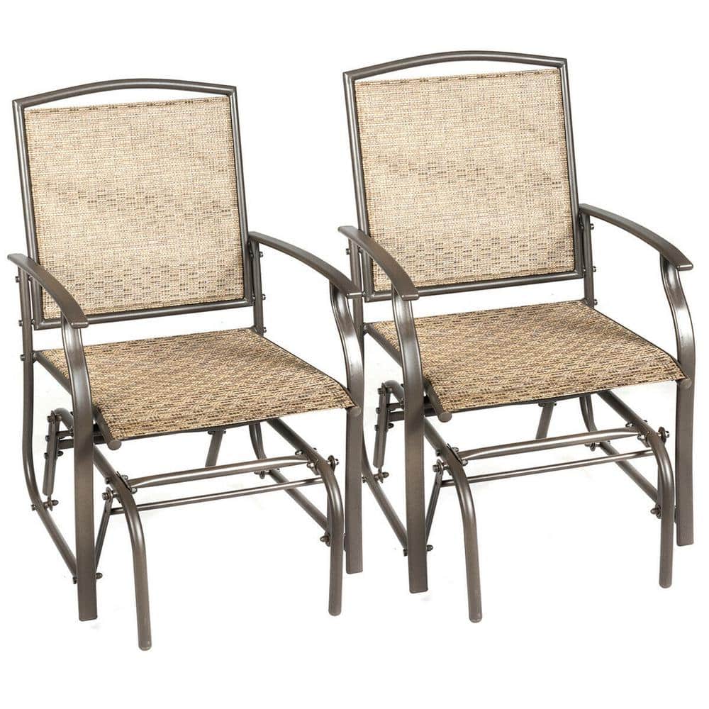Costway 2Person Brown Metal Outdoor Glider Swing Single Rocking Chair