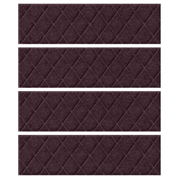 Bungalow Flooring Waterhog Argyle Bordeaux 8.5 in. x 30 in. PET Polyester Indoor Outdoor Stair Tread Cover (Set of 4)
