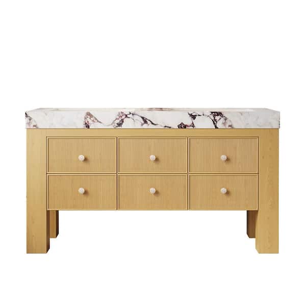 60 in. Freestanding Light Oak Bath Vanity with White Sintered Stone Top