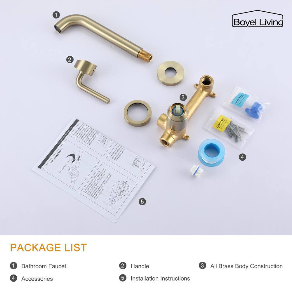 Brushed Gold Wall Mount Brass Bathroom Faucet with Single Handle