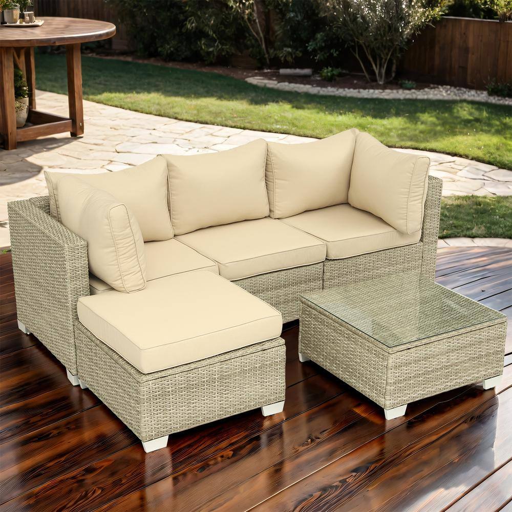 Patio Furniture Sets 5-Piece Outdoor Sectional Sofa with Wicker Rattan Couc