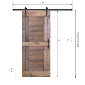 Short Bar Series 36 in. x 84 in. Fully Set Up Briar Smoke Finished Pine Wood Sliding Barn Door With Hardware Kit