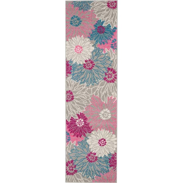 Passion Grey 2 ft. x 8 ft. Floral Contemporary Kitchen Runner Area Rug