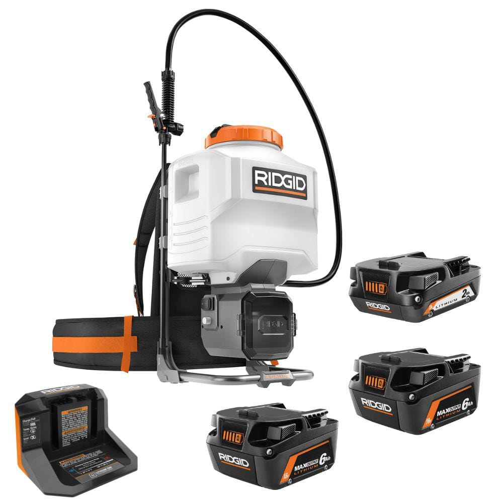 RIDGID 18V Cordless 4 Gal. Backpack Sprayer Kit with 6.0 Ah MAX Output