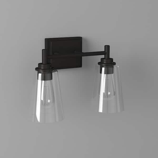 Designers Fountain - Westin 15 in. 2-Light Matte Black Industrial Vanity Light with Clear Glass Shades