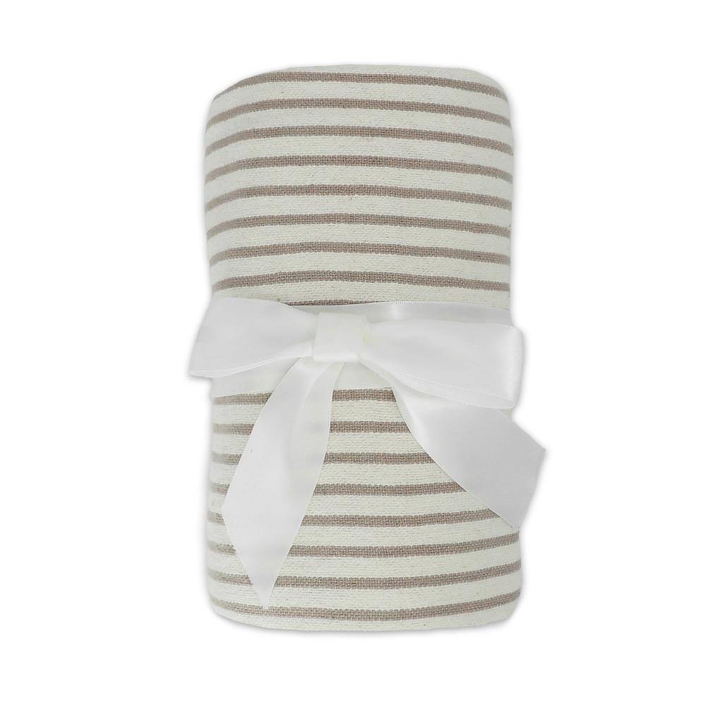 Gray and White Cotton Striped Throw Blanket with Tassels