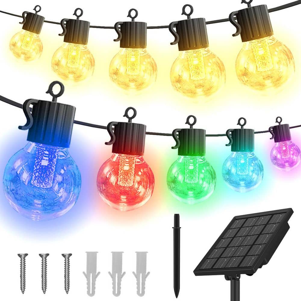 25-Lights 50 ft. Outdoor Solar Integrated LED Globe String Light Warm RGB T