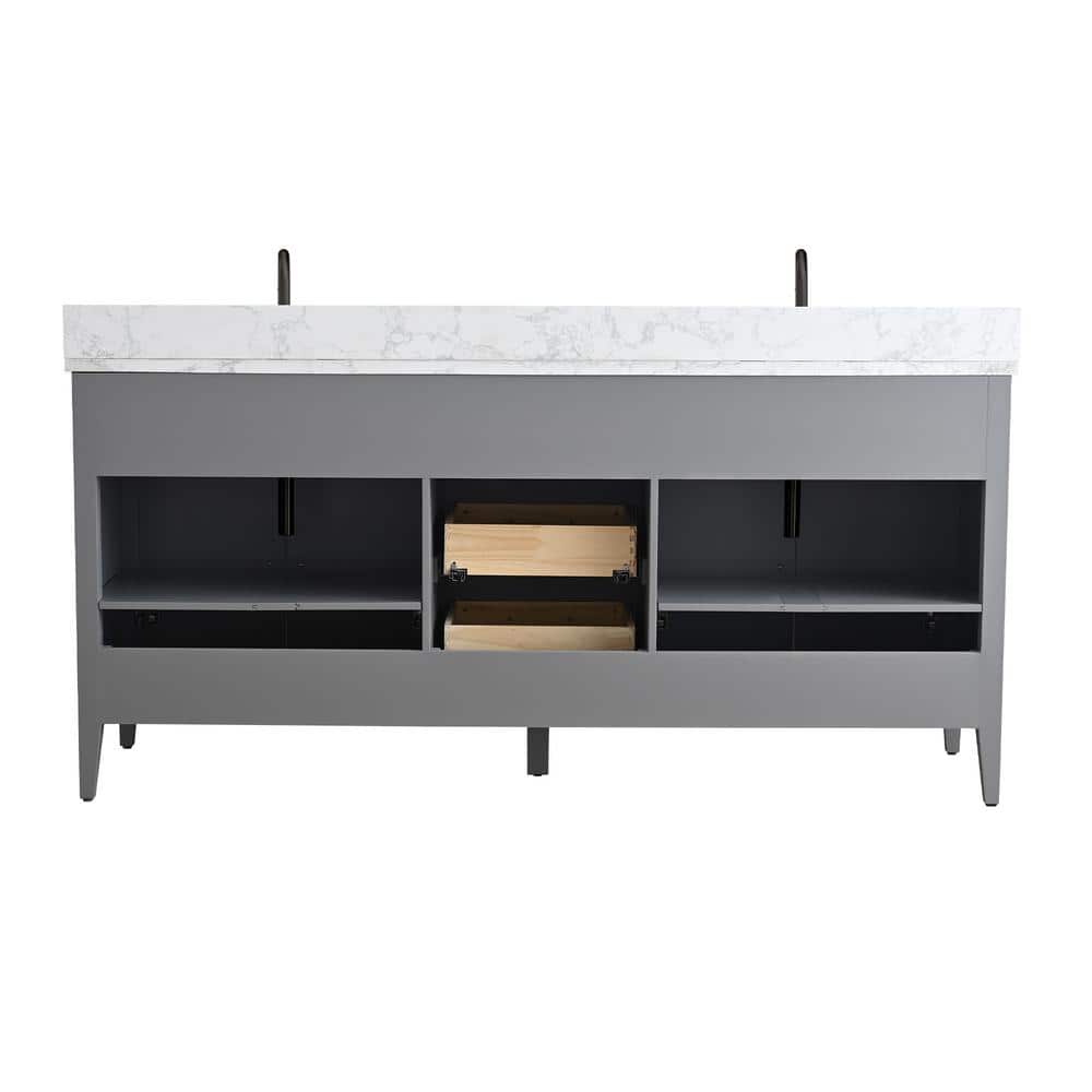 72" Cashmere Gray Double Sink Vanity with Engineered Marble Top