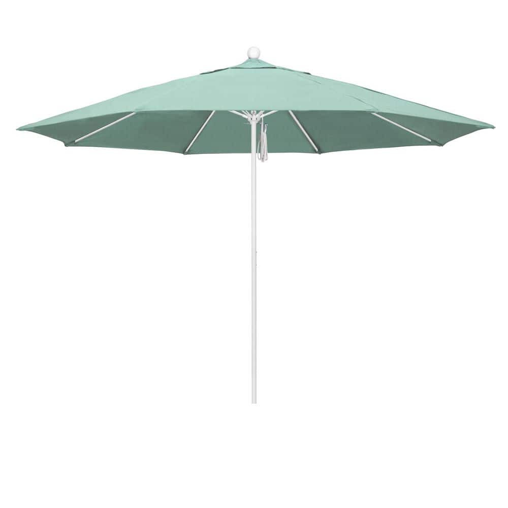11 ft. Matted White Aluminum Market Patio Umbrella with Fiberglass Ribs Pulley Lift in Spectrum Mist Sunbrella price history on PriceWatchPro