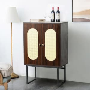 Espresso 2-Door Accent Cabinet with Interior Shelves and Black Metal Base