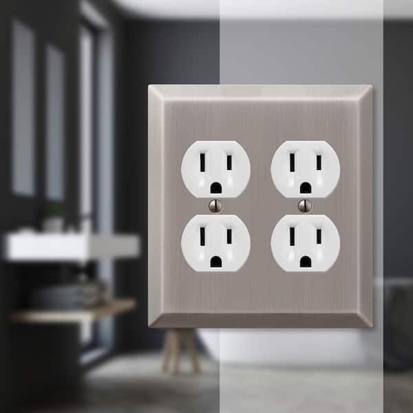 Metallic 2 Gang Duplex Outlet Steel Wall Plate - Antique Nickel