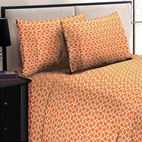 Home Dynamix Jill Morgan Fashion Printed Geo Orange-White Microfiber Queen Sheet Set (4-Piece)