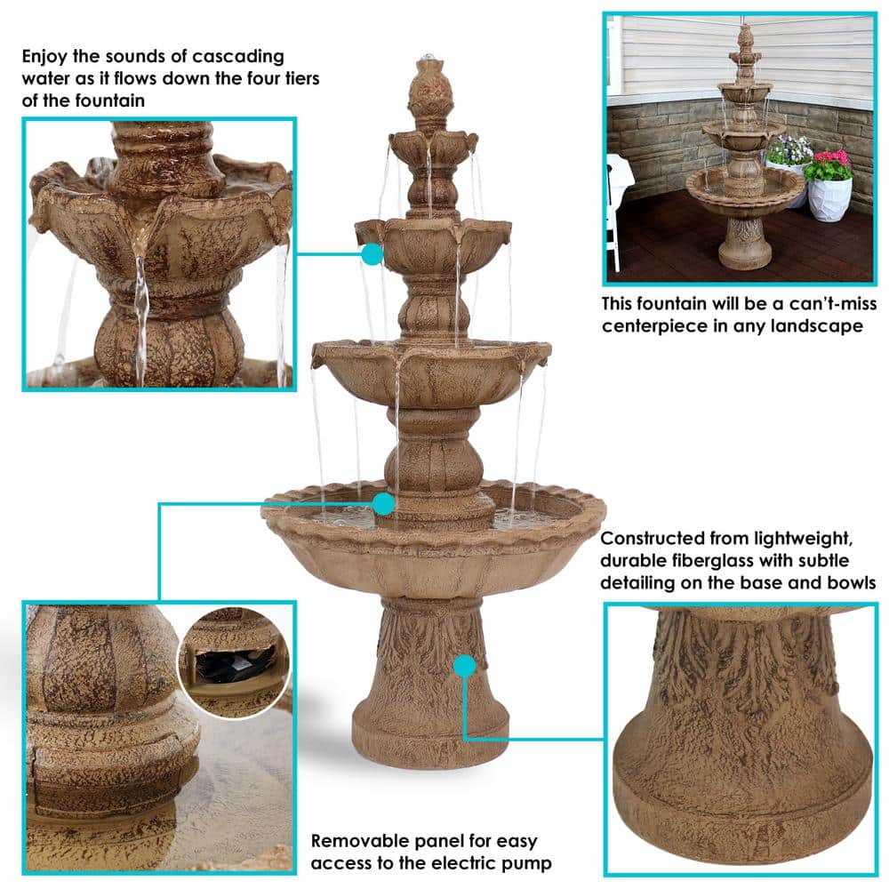 Tan Fiberglass Resin 4-Tier Pineapple Outdoor Water Fountain