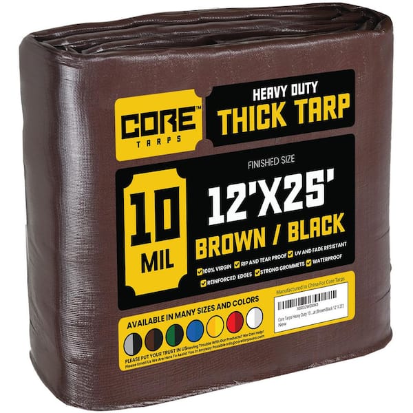 CORE TARPS 12 ft. x 25 ft. Brown/Black 10 Mil Heavy Duty Polyethylene Tarp, Waterproof, UV Resistant, Rip and Tear Proof
