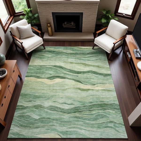 Mayfield Premium Machine Washable Abstract AMF1246 Green 9 ft. x 12 ft. Area Rug